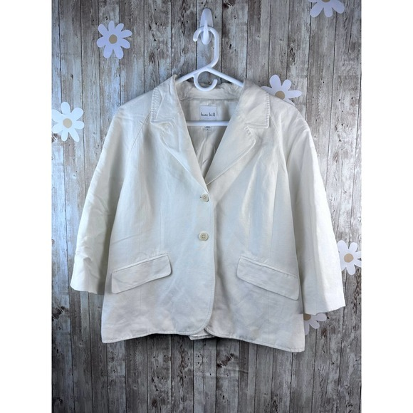Kate Hill Jackets & Blazers - Kate Hill Womens Jacket Size Medium Ivory 1/2 Sleeves Fully Lined Linen Blend